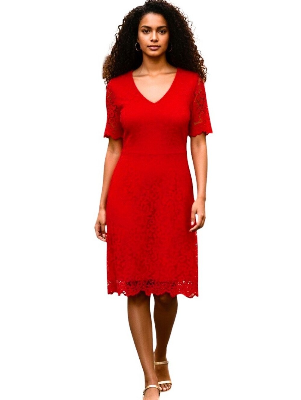 💥SALE💥 MSLG Missy Red Lace Dress Shirt Sleeves V Back Sz. XL